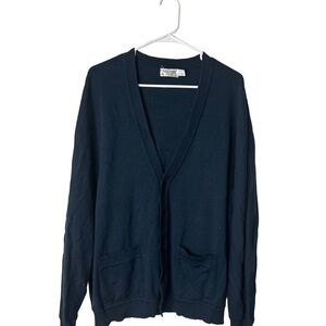 ST. CROIX Men’s Navy Blue Zephyr Wool Cardigan V-Neck Sweater Button Pockets L